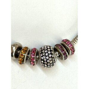 Vintage Michael Anthony Charm Bracelet Sterling Silver 925 Italy Rhinestone Crys